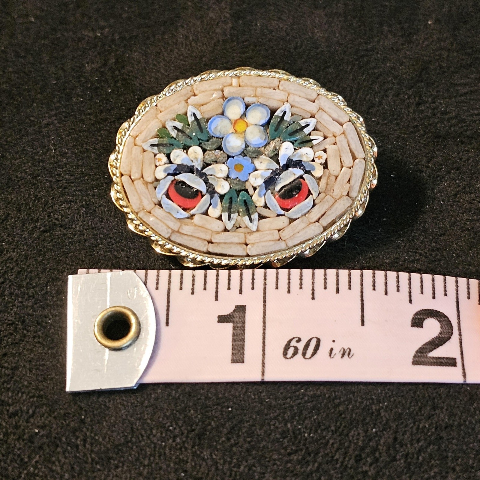 Vintage Italian Floral Micro Mosaic | Cream Basket Weave Design | Made in Italy