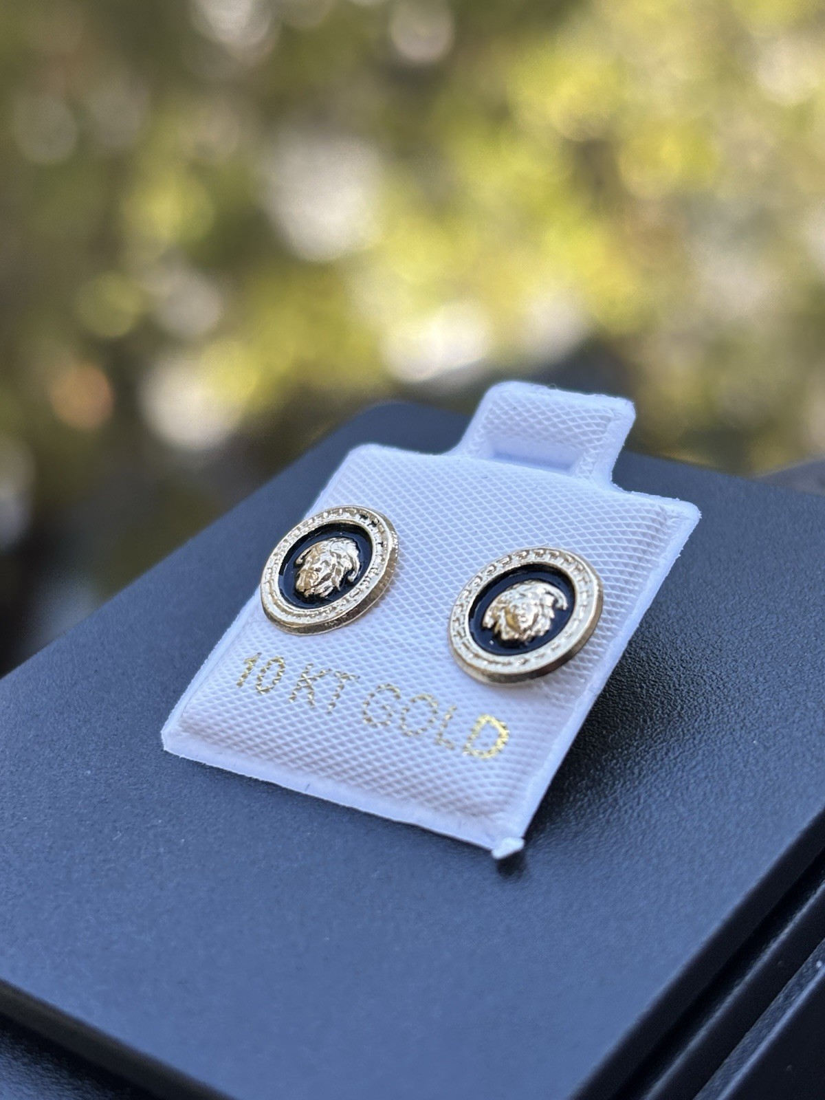 10K Yellow Gold Round Black Enamel Stud Earrings No Stone Lobe vrsc