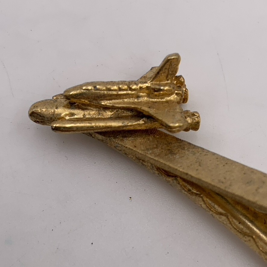 NASA Space Shuttle Rocket Launch Challenger Tie Bar 2″ Gold Tone Strong Clip