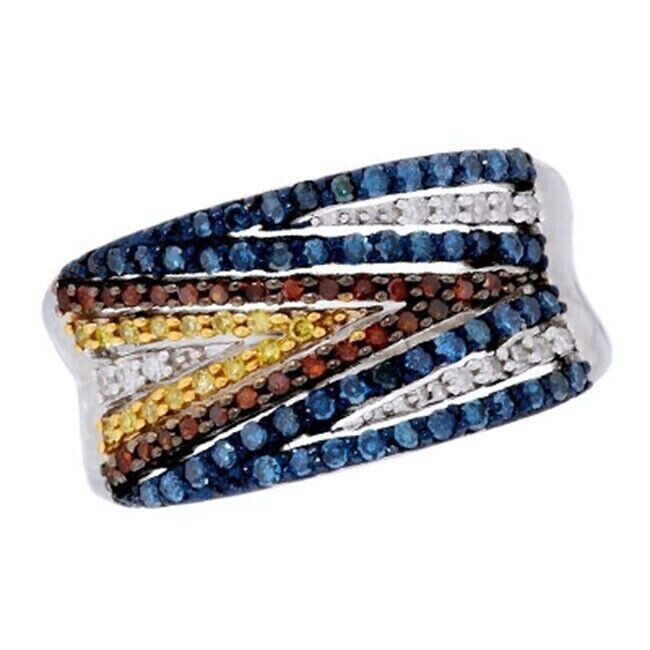 2.50Ct Round Cut Simulated Diamond Multi-Color Band Ring 14K White Gold Plated