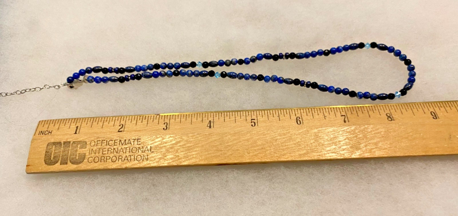 Sajen Lapis, Onyx and Blue Crystal Necklace – 18 In. Long with 2 In. Extender