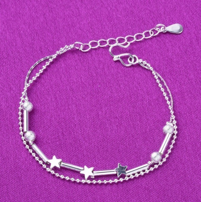 Sterling Silver Plated Round Chain Bracelet Womens Fashion Bangle Gift