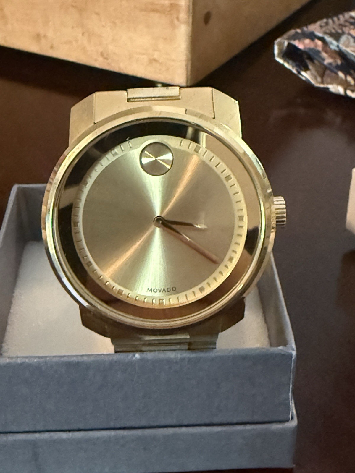 Movado Bold Gold Tone Men’s Quartz Watch 3600258 Dead Battery No Box/Papers