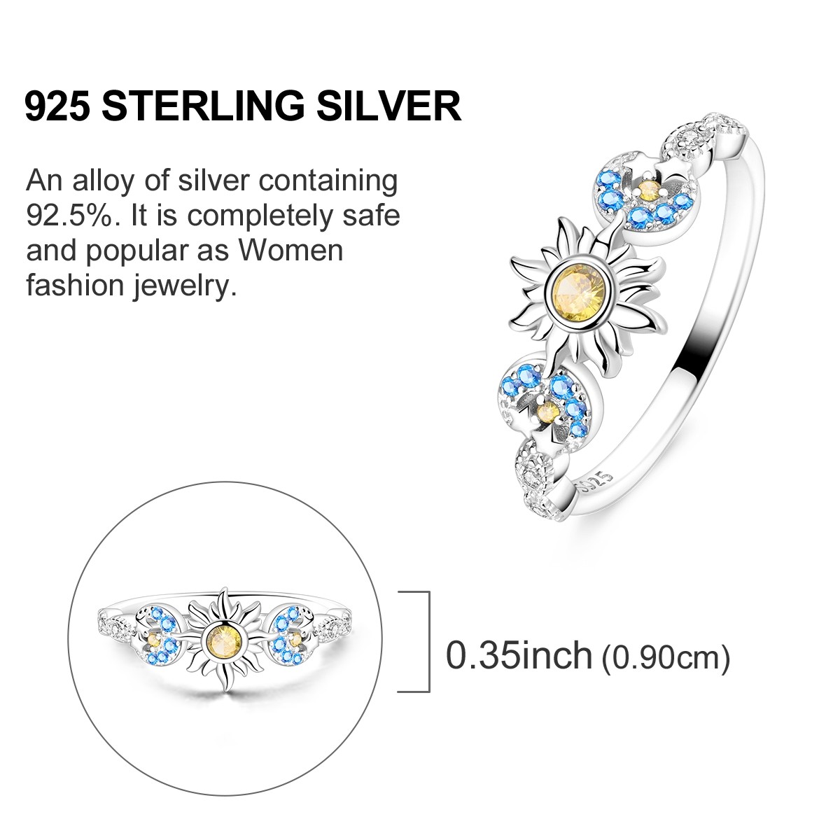 LAZA 925 Sterling Silver Finger Ring AAA CZ Sun Stars Moon Women Jewelry