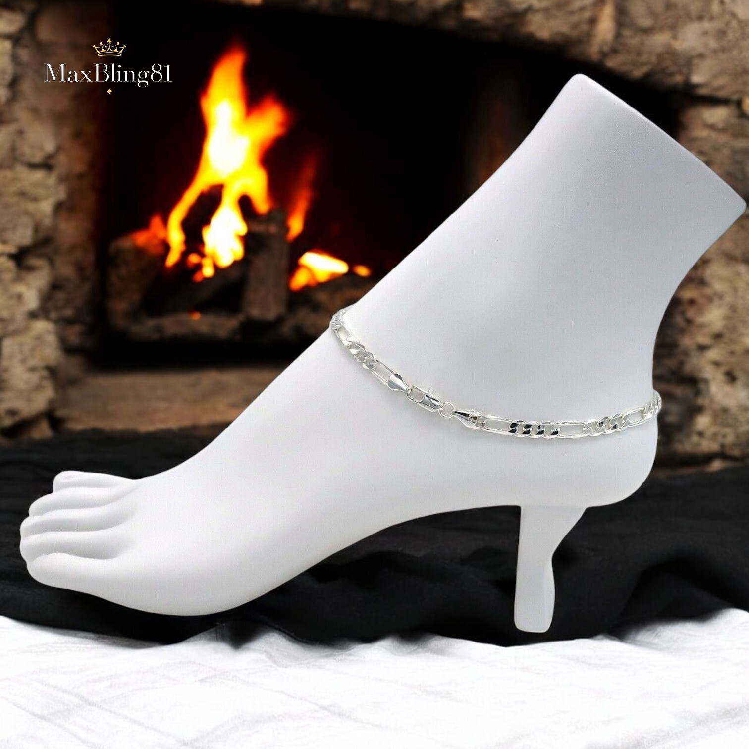925 STERLING SILVER PLATED FIGARO LINK CHAIN 5mm 10″ FASHION ANKLET BRACELET
