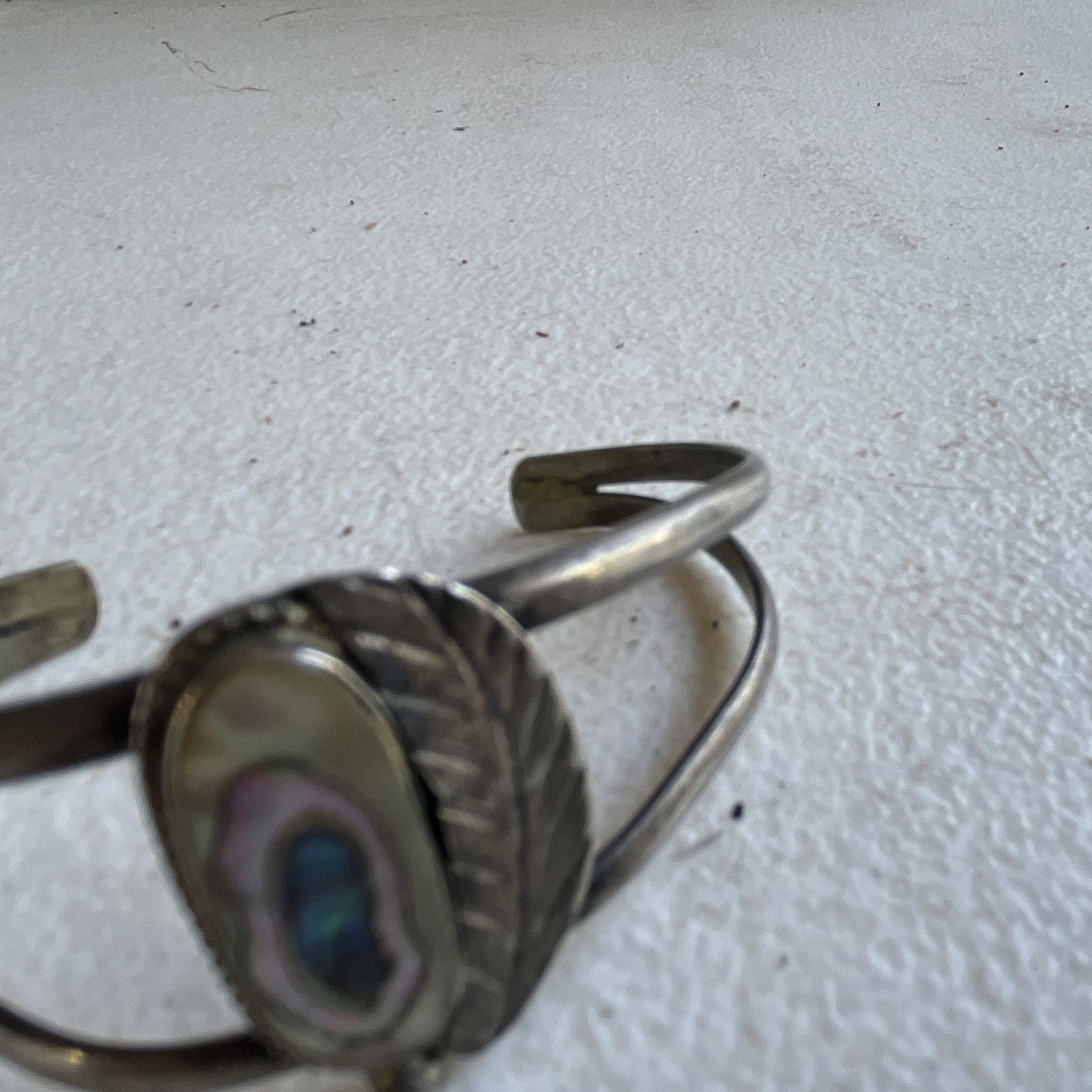 Silver Tone Adjustable Cuff Bracelet w/ Oval Inlay Centerpiece
