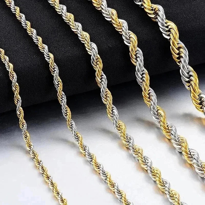 Twisted Rope Chain Necklace For Men Women Stainless Steel No Fade Classic Look