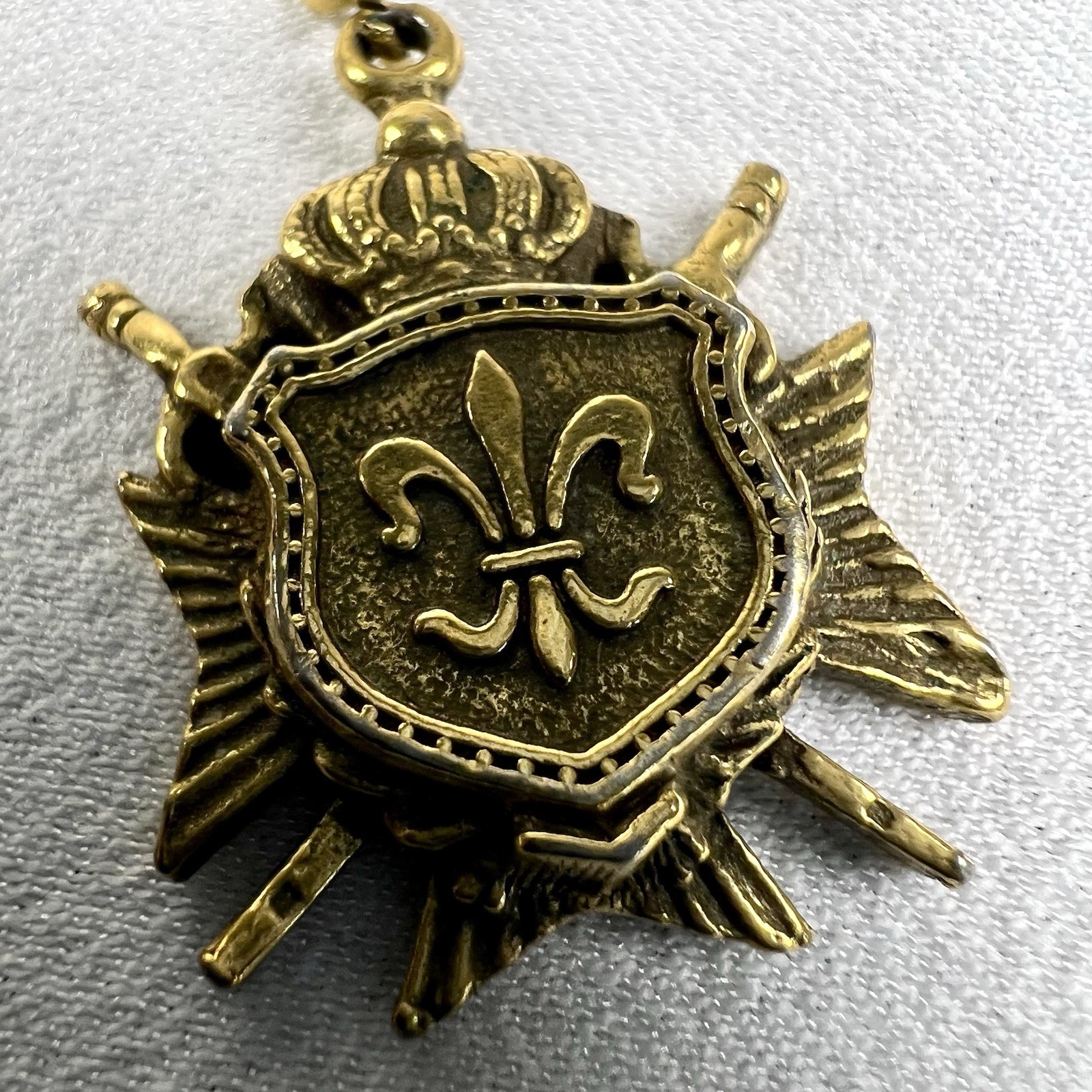 VTG Coro Chatelaine Brooch Gold Fleur de Lis Shield Eagle Royal Lion Heart Crown
