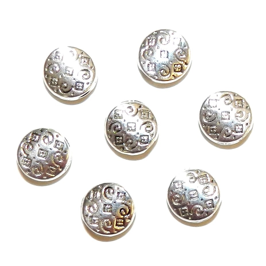 MB7169 Antiqued Silver 7mm Flat Round Diamond & Swirl Texture Metal Bead 25pc