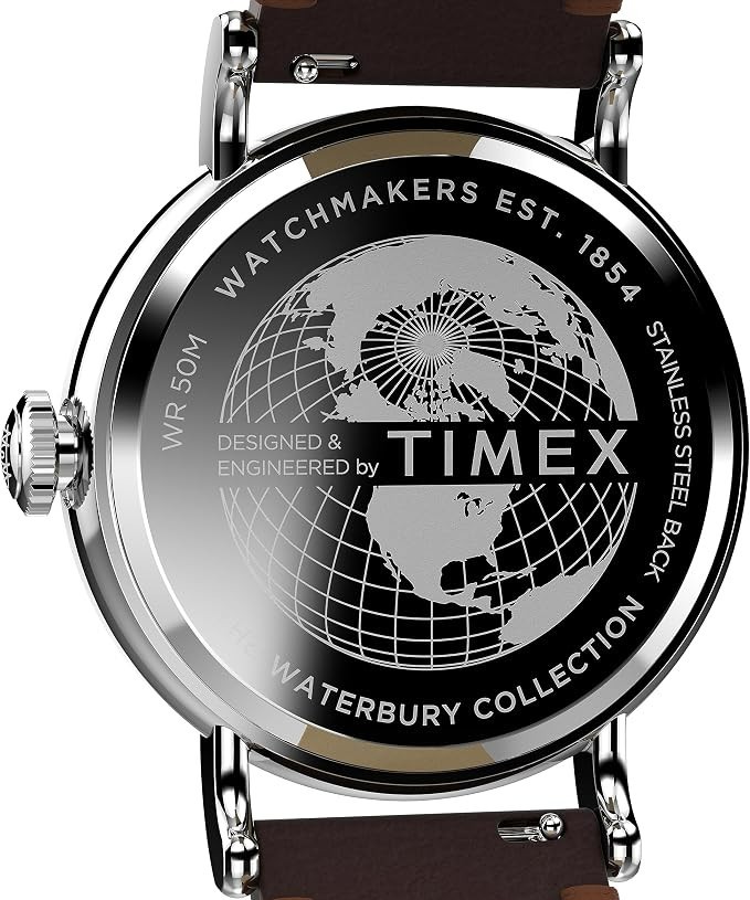 Timex Men’s Watch Waterbury Quartz Silver Dial Brown Leather Strap TW2W20300VQ