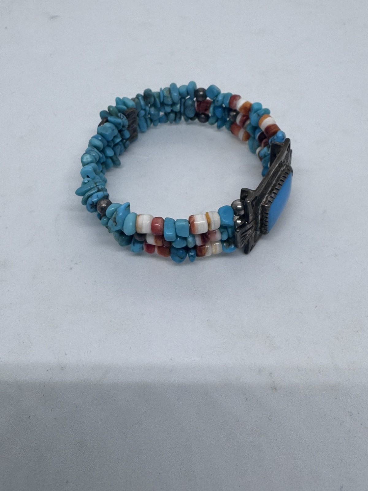 Pollack 925 Sterling Silver Turquoise Spiny Oyster Expandable Bracelet Signed