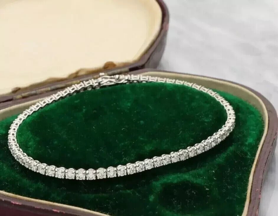 5.50 Ct Round Cut Lab Grown Diamond Men’s Tennis Bracelet Solid 14k White Gold