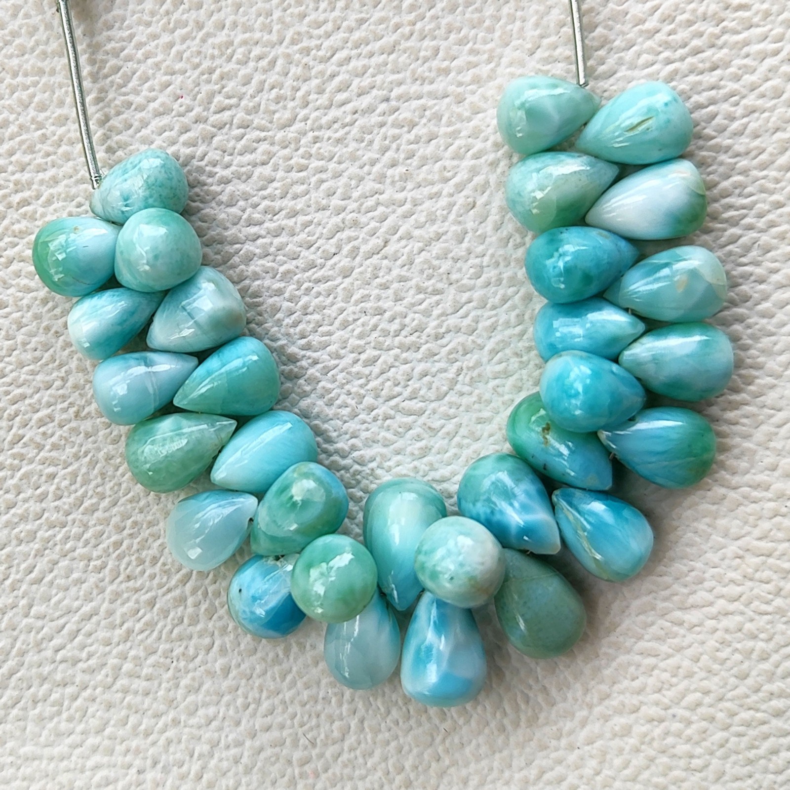 Dominican Republic Larimar Drop Beads 4″ Strand Smooth Gemstones 9x6mm-10x7mm