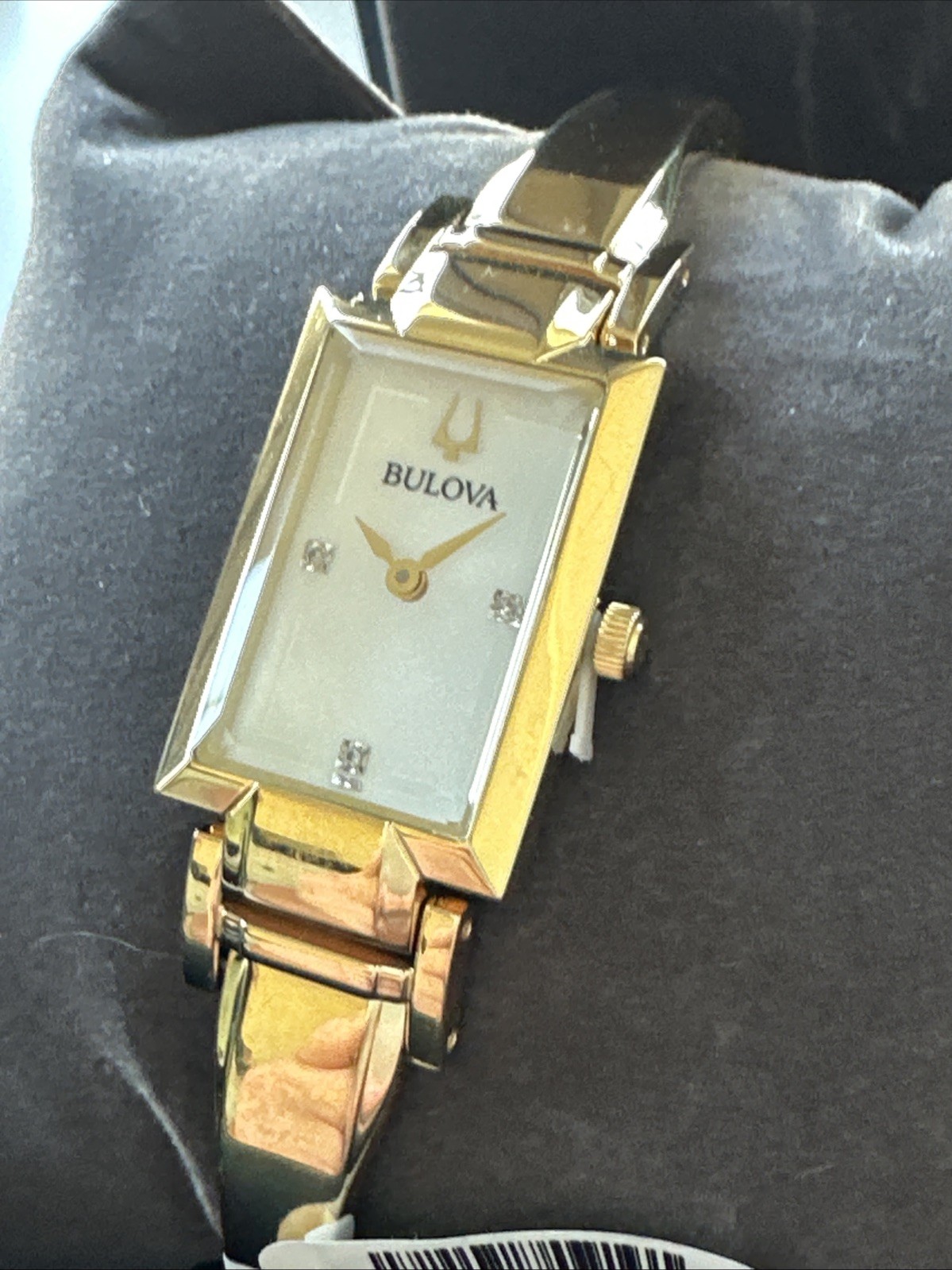Bulova Bangle Ladies Diamond Gold Plated Stainless Quartz Watch 97P141
