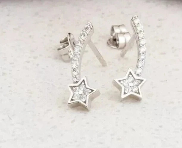 Women’s Star Drop Earring 14k White Gold Plated 0.90Cts Round Lab Grown Diamond