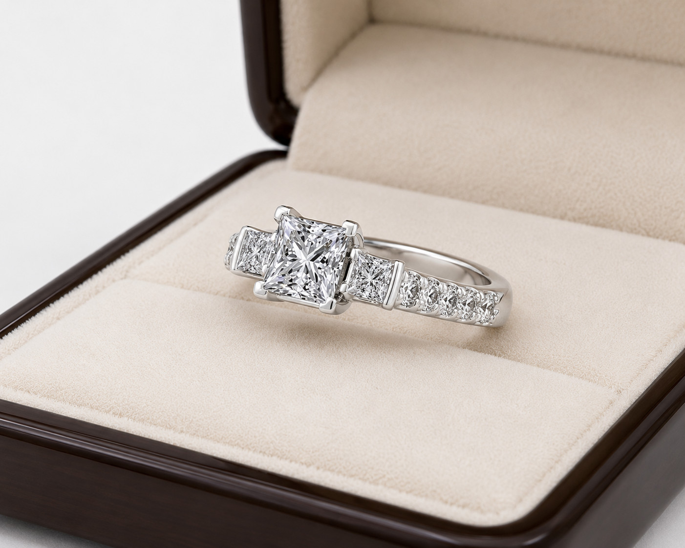 Princess Cut Natural Diamond Wedding Ring 14K White Gold 2.25 Ct