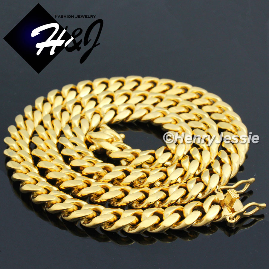 18-40″MEN Stainless Steel 10mm Gold Plated Miami Cuban Curb Chain Necklace*N154