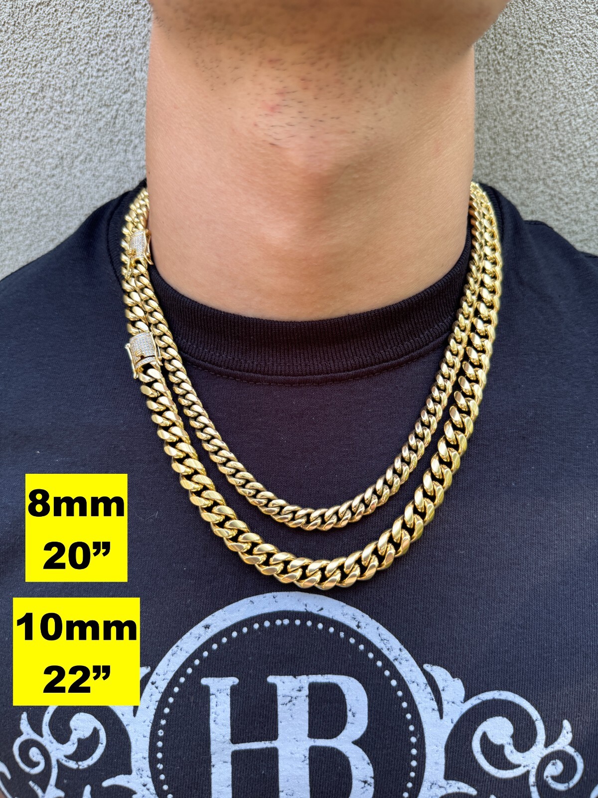 Miami Cuban Link Chain W. 1ct CZ Iced Clasp 14k Yellow Gold Plated Stainless
