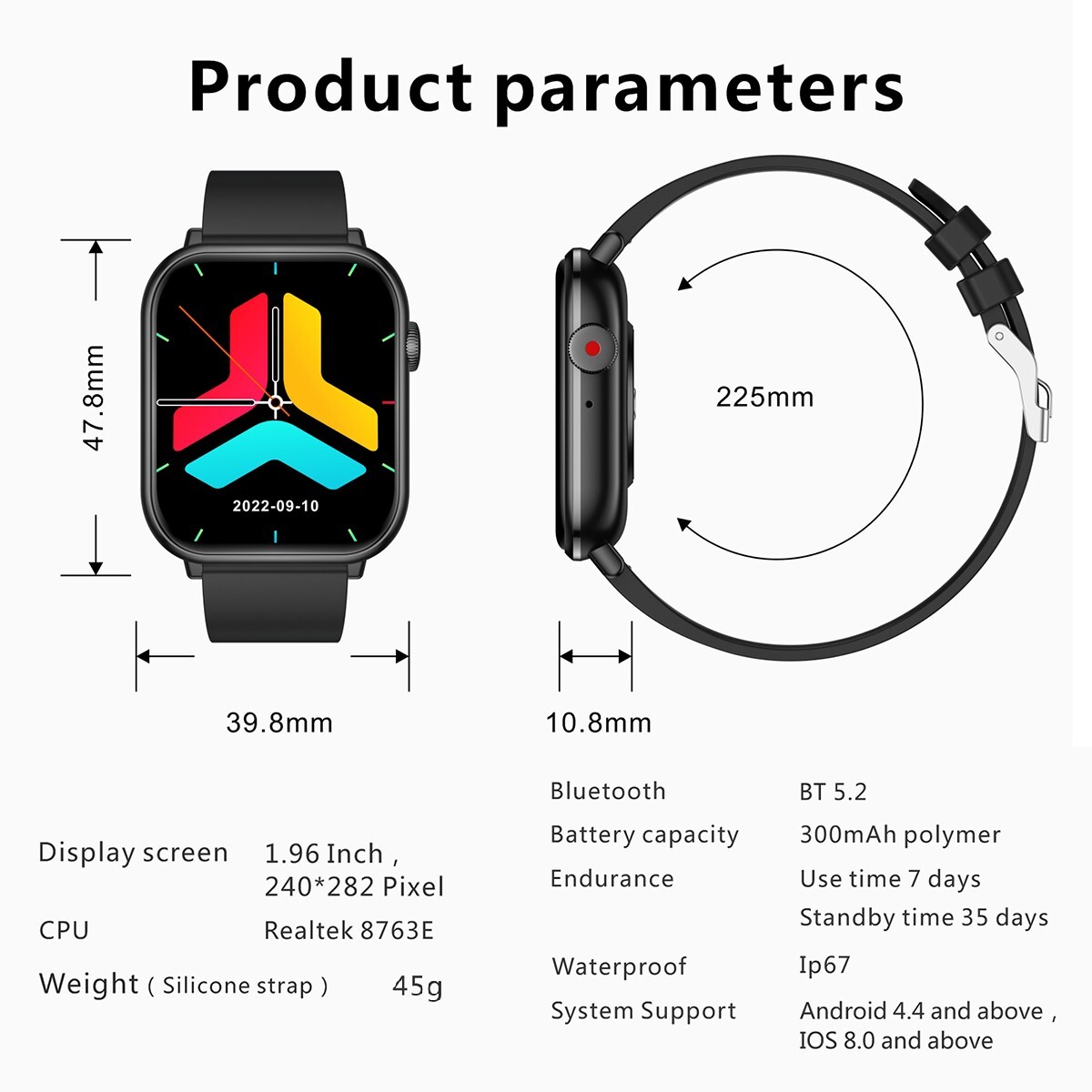 Smart Watch Bluetooth Call Heart Rate BP Monitor Waterproof Watch♬