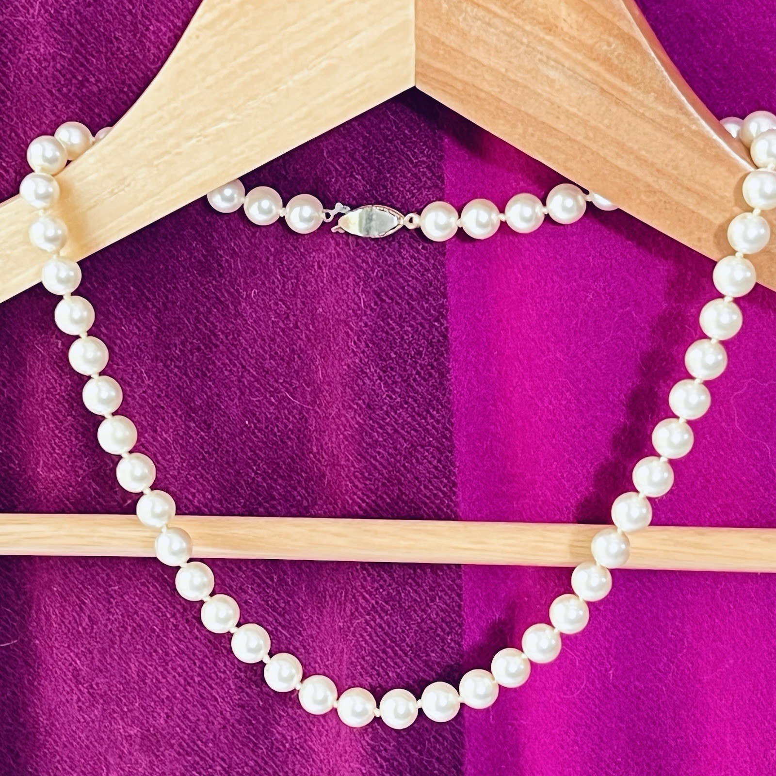 Estate Vintage Classic Knotted Faux Pearl Necklace, 18.5”