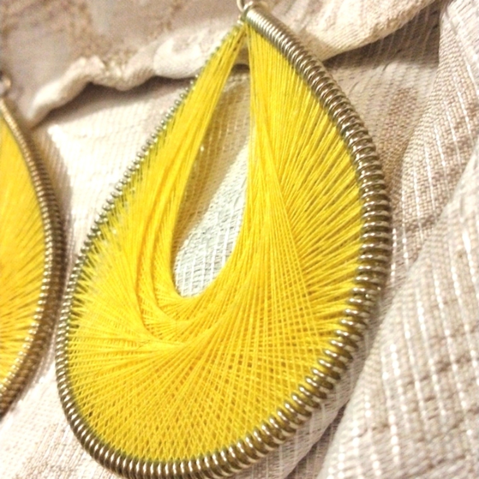 Y2K Large String Art Weaved Earrings Yellow Retro Tear Drop Copper Wired Summer