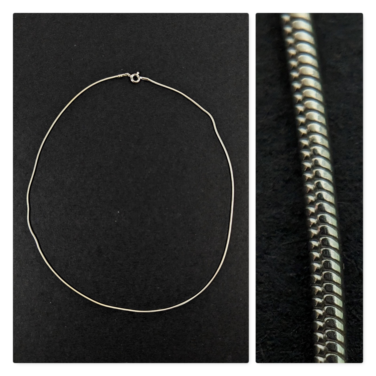 16″ Sterling Silver 925 Chain Thin Delicate Snake Chain Round with Clasp 1mm Wd