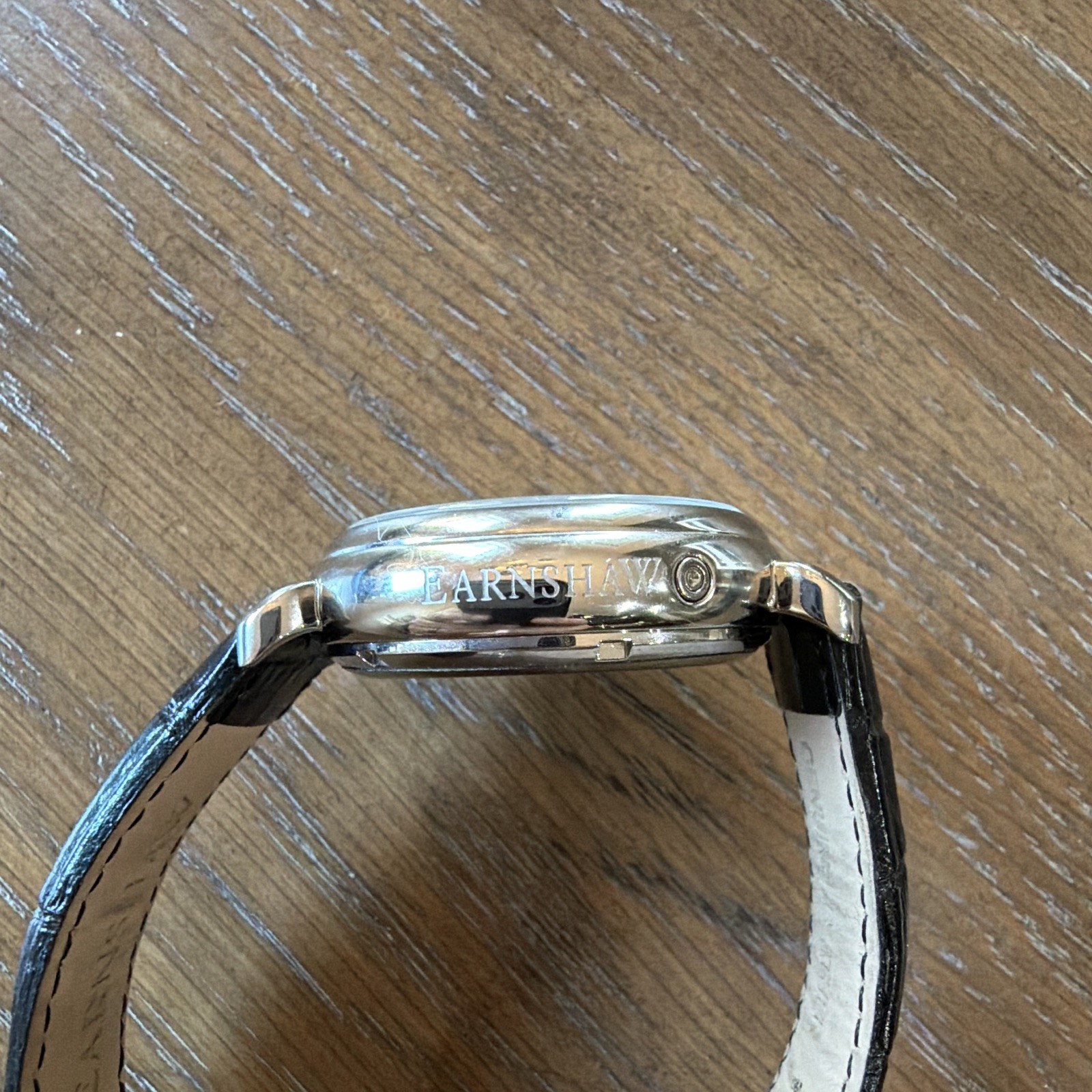 Thomas Earnshaw Automatic Skeleton Analog Day/Date Black Leather Strap 41mm