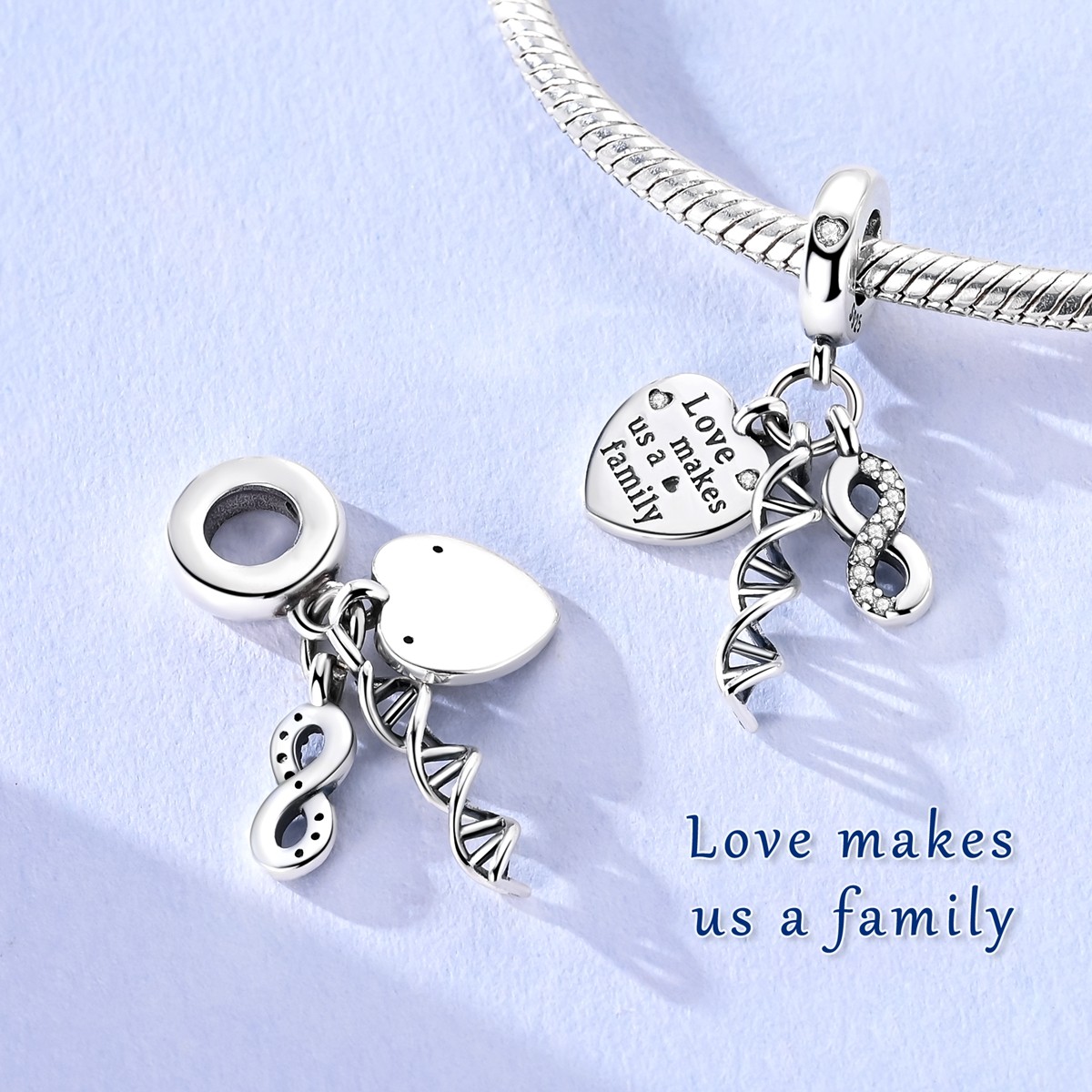 MULA 925 Stering Silver DIY Charm AAA CZ Love Family Pendant for Women Bracelet