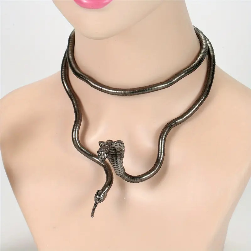Necklace Bracelet Adjustable Cobra Snake Collar Neck Wrist Jewelry Gothic 35in
