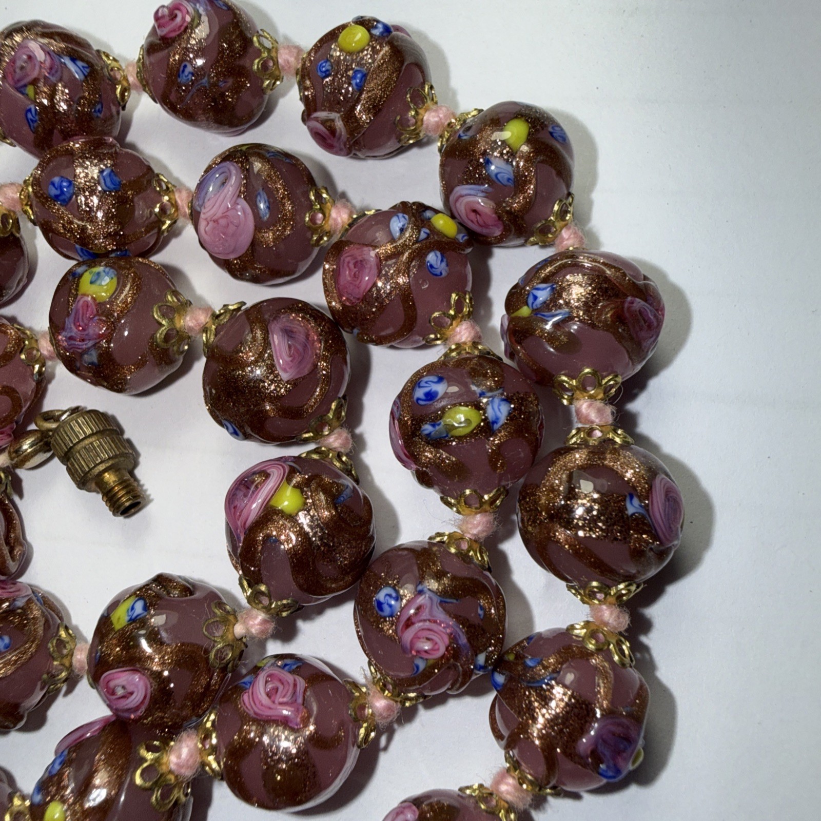 Necklace Murano Italy Wedding Cake Venetian Art Glass 25.5” Vintage 11mm Beads