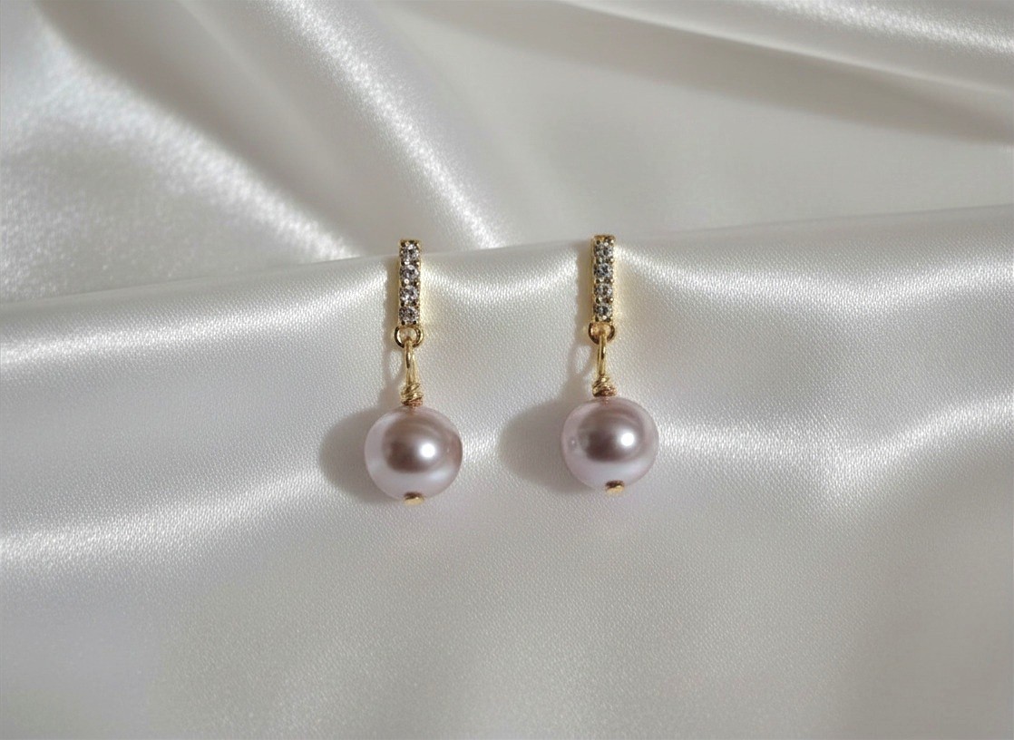 925 Silver Needle- Gold Plated Drop Earrings Light Purple Freshwater Pearl Women