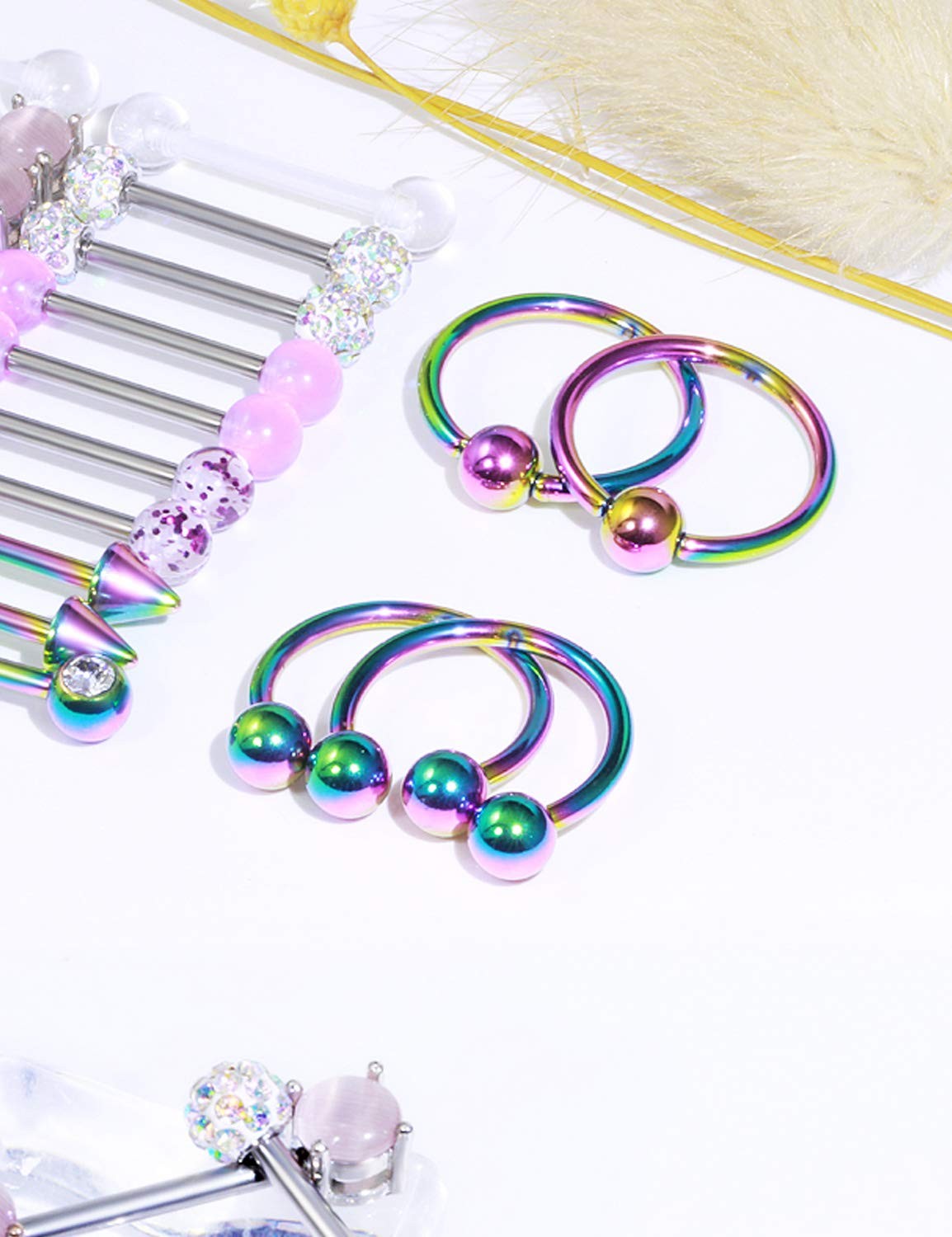 14G Nipple Rings Surgical Stainless Steel Barbells Hoops Tongue Jewelry 14mm 12