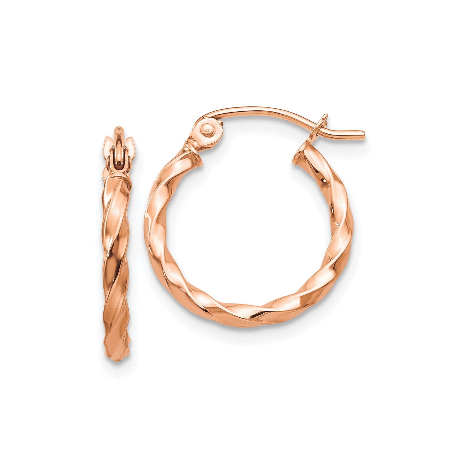 14k Rose Gold Braided Hoop Earrings Polished Twisted Lightweight Minimalist for