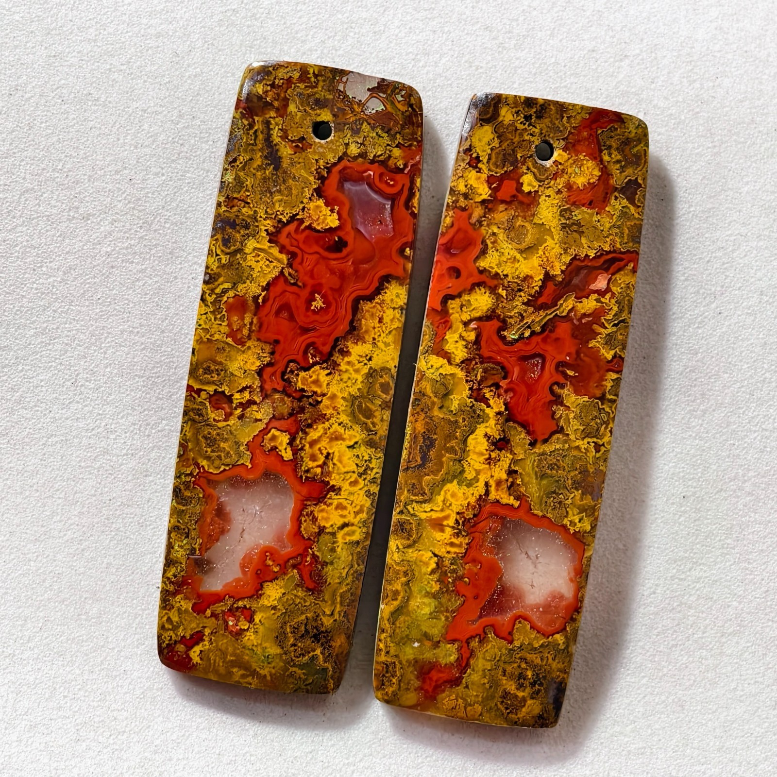 56 Cts Natural Seam Agate Drilled Match Pair Cabochon Gemstone 42.9X14.2 MM
