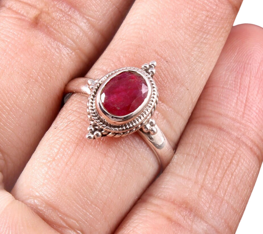 Solid 925 Sterling Silver Natural Ruby Gemstone Ring Jewellery S US 7 VJ-405