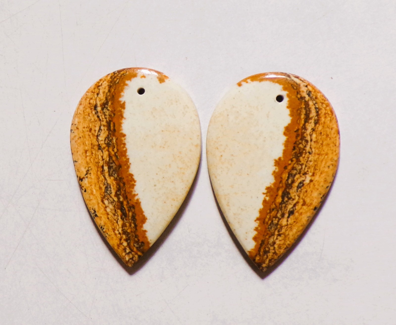 42.50 Cts Natural Picture Jasper Drilled Cabochon Match Pair Gemstone 33X22MM 30