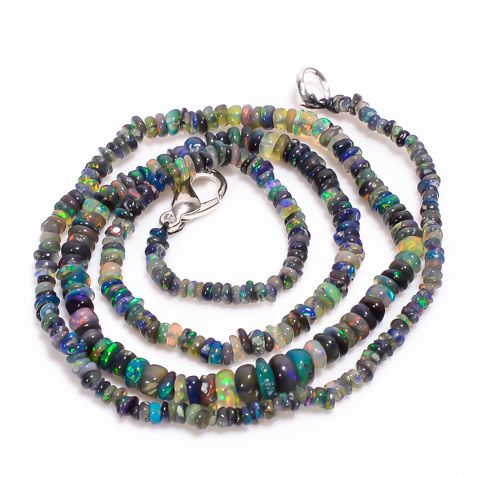Natural Black Ethiopian Opal Rondelle Smooth Beads 3X2 5X3mm Necklace 17″ A-5469