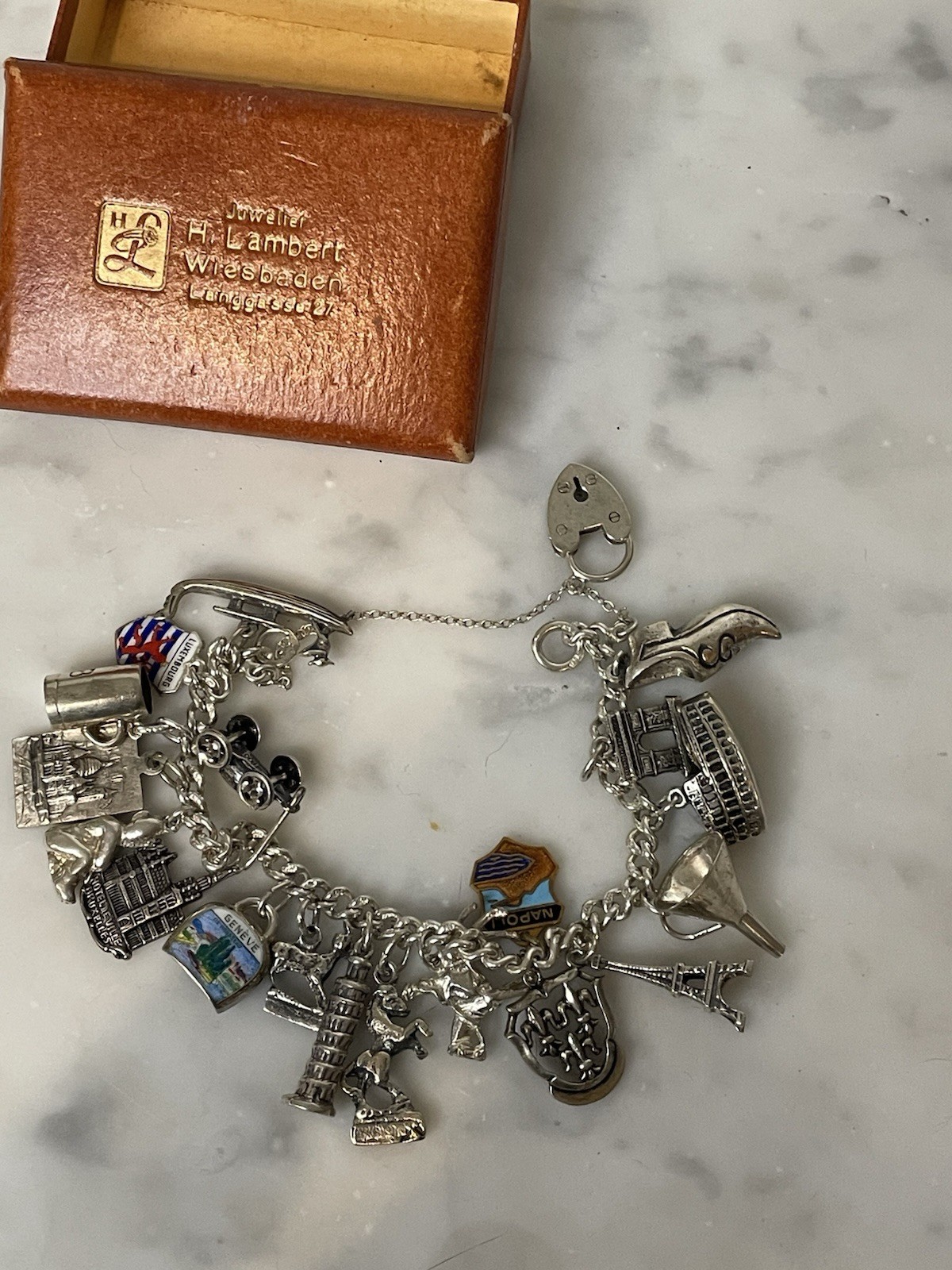 Vintage Charm Bracelet in Silver Euro Travel Theme … Charming see description