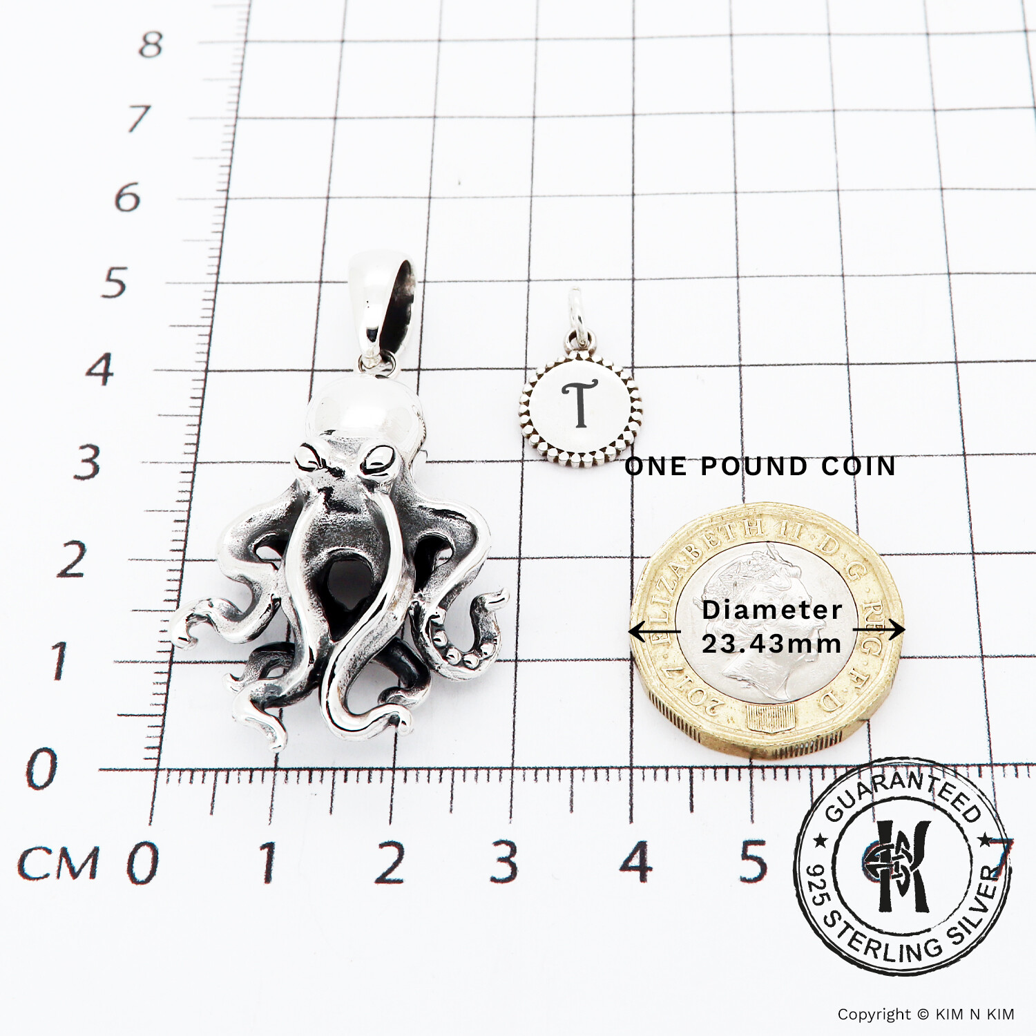 Octopus with Initial Charm Pendant Necklace✔️Free Engraving✔️Solid 925 Silver