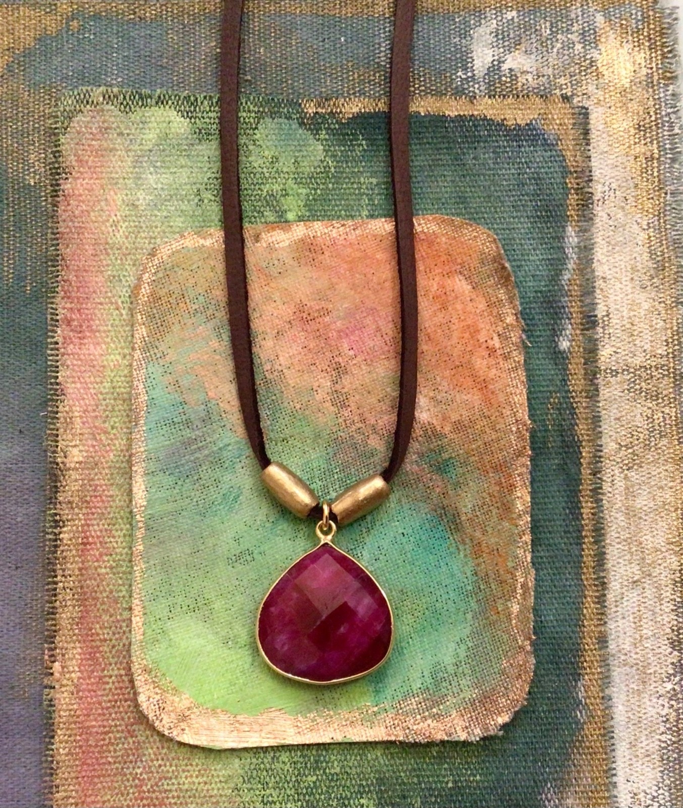 $300 Ruby Sundance Charm Necklace leather suede cord handmade artisan jewelry