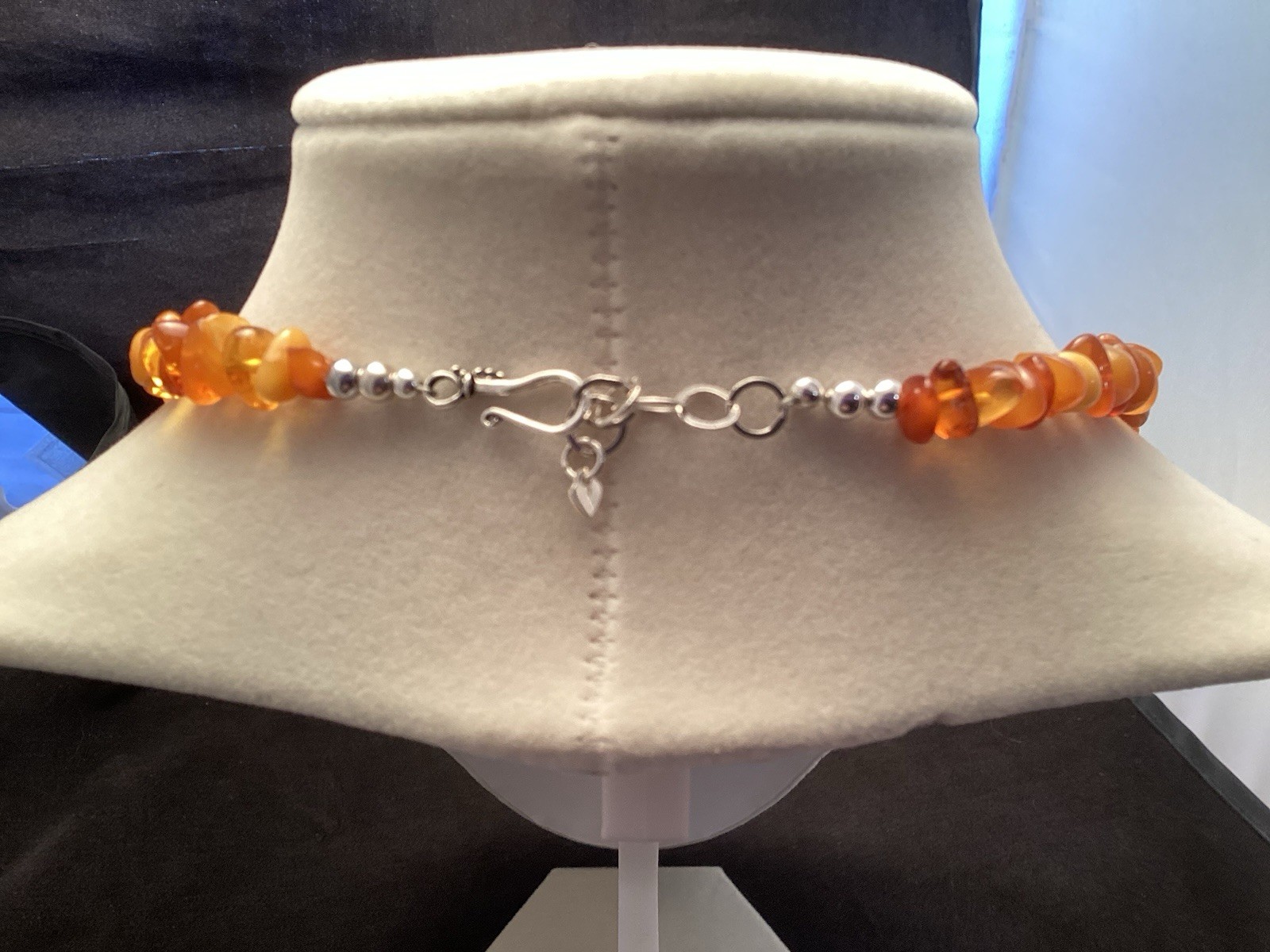 Sterling Silver Amber And Turquoise Pebble Chip Necklace 21.5-22”