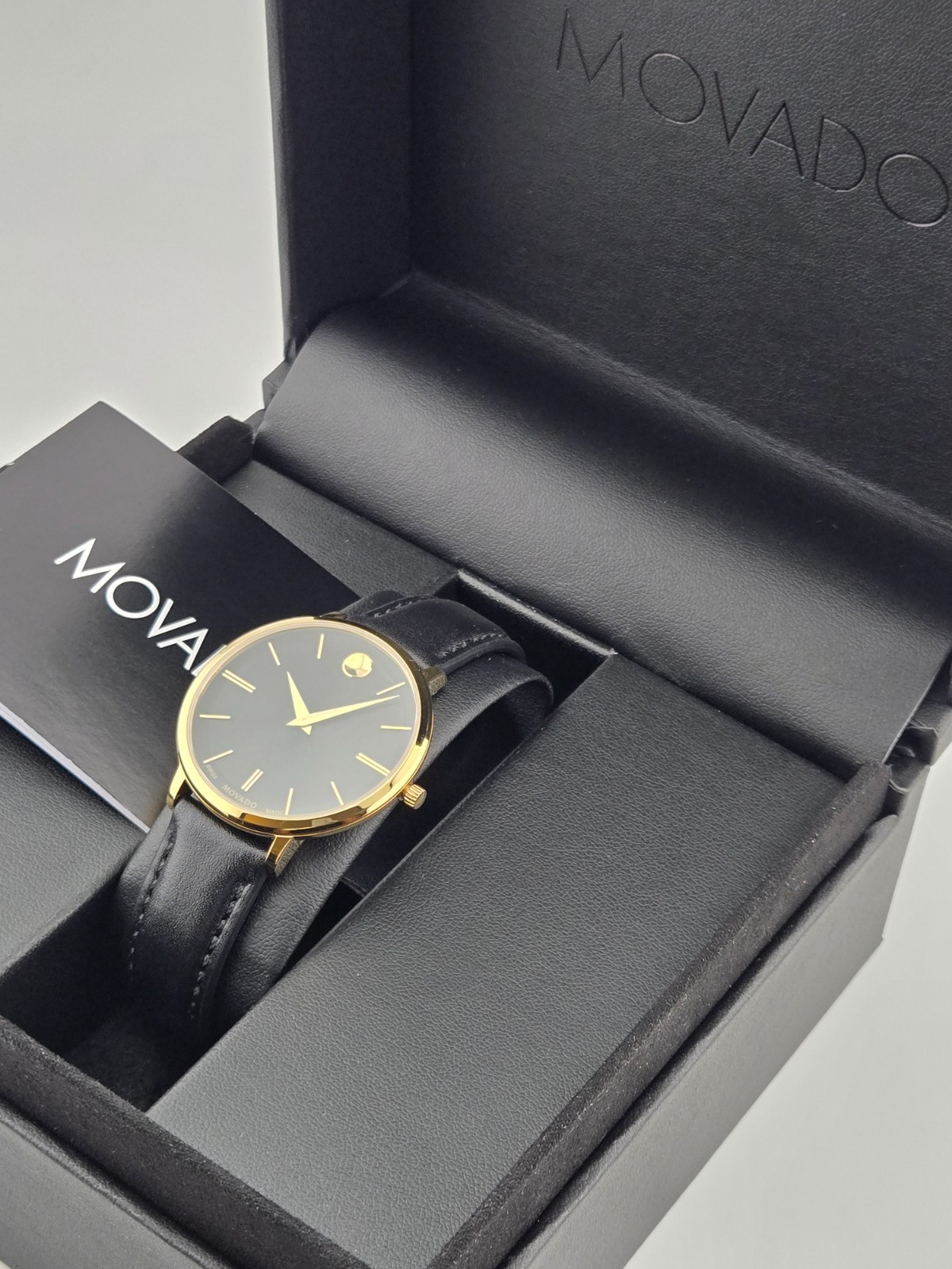 Movado Ultra Slim Women’s Gold Tone Leather Band Watch – 0607091 ($795 MSRP)