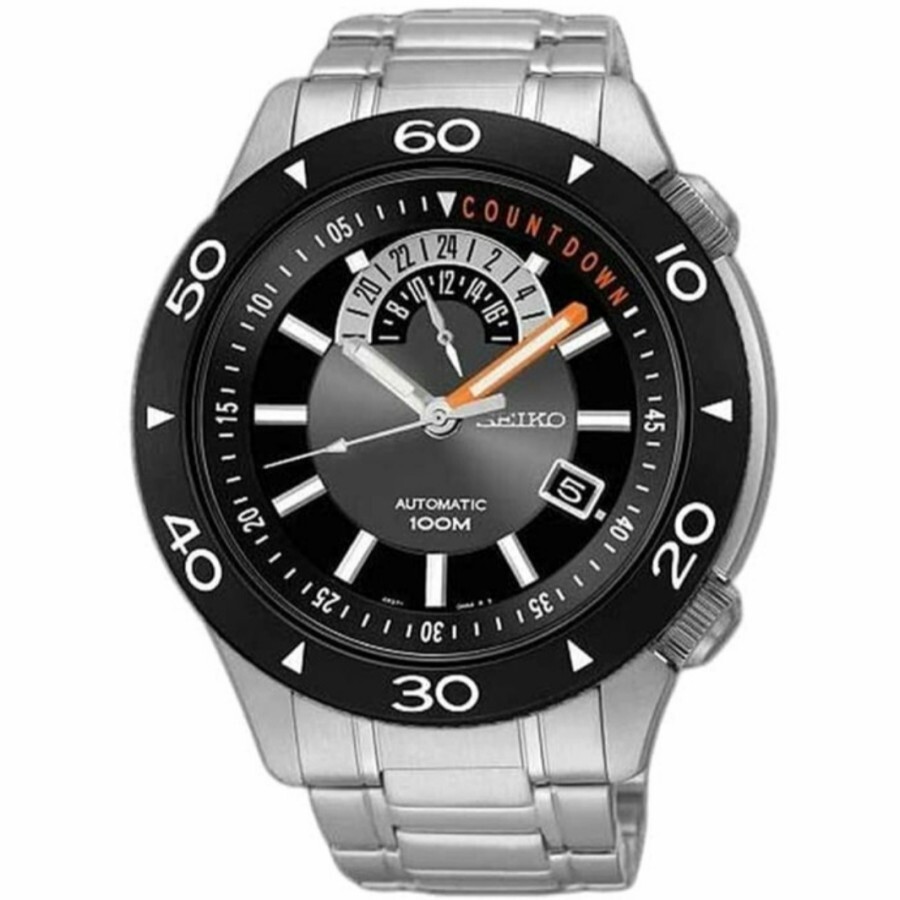 SEIKO AUTOMATIC SSA183K1 Black Dial Date Steel 100M Watch 4R37 Countdown