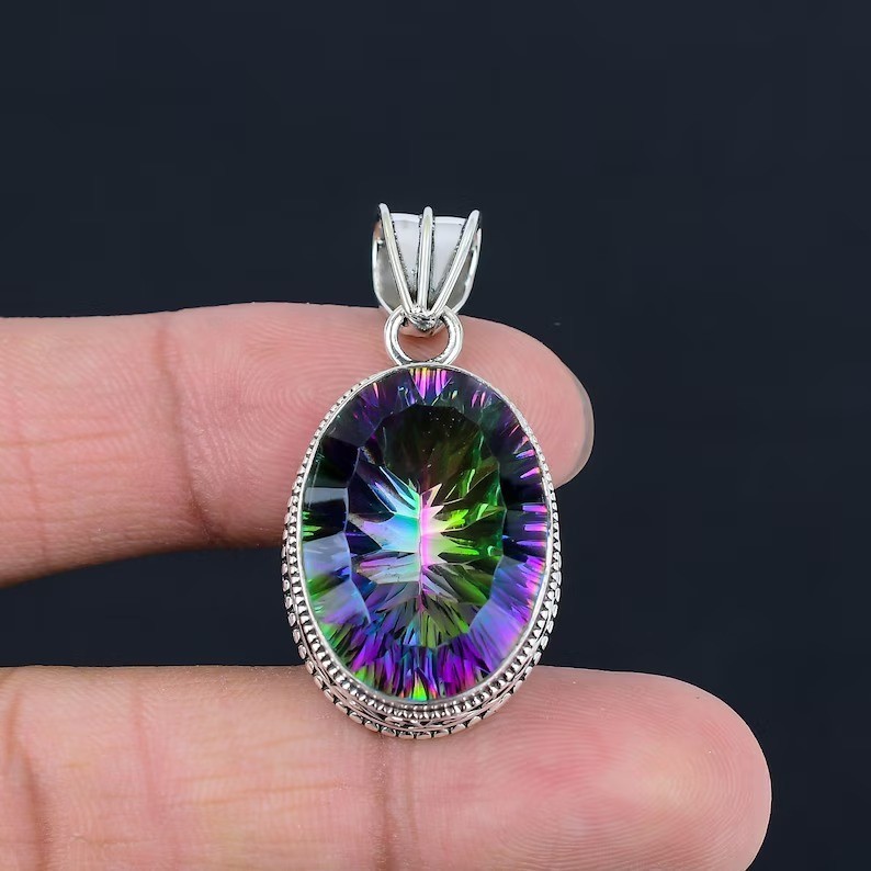 Rainbow Mystic Topaz Gemstone Pendant 925 Sterling Silver Handmade Jewelry
