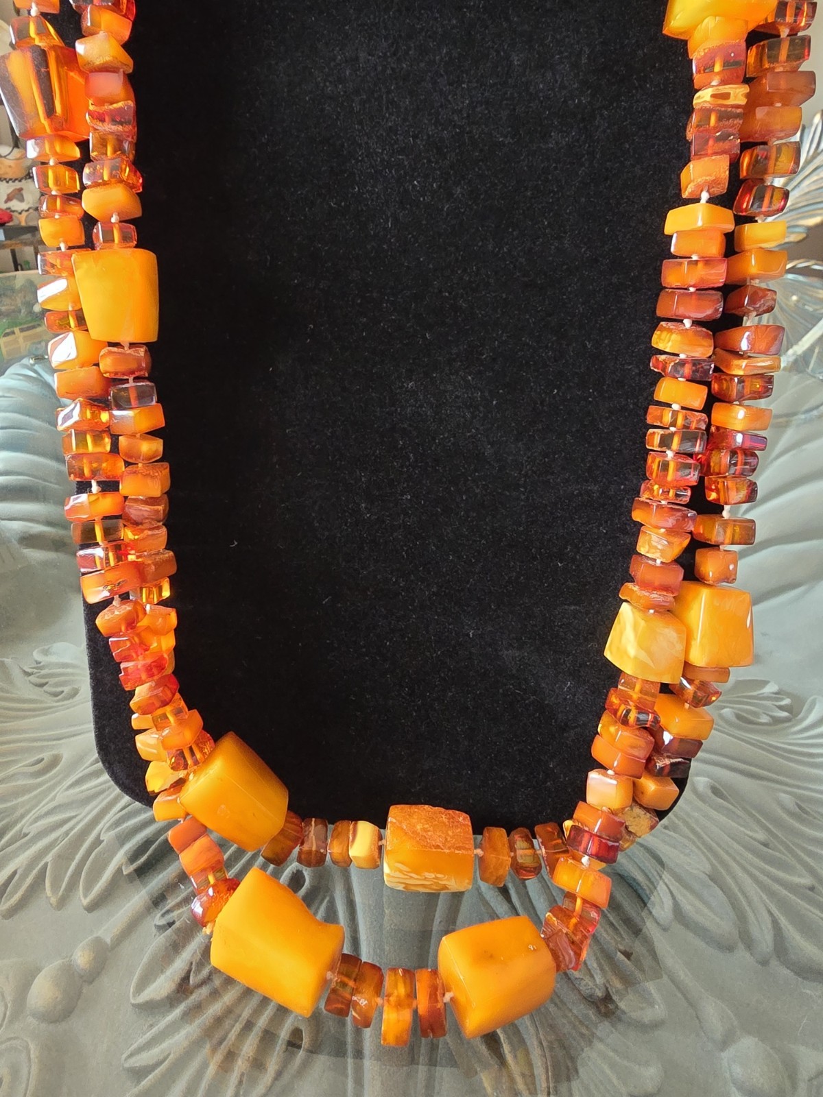 VTG GENUINE BALTIC EGG YOLK & HONEY AMBER BEADED NECKLACE 152 Grams☆ART DECO☆70″