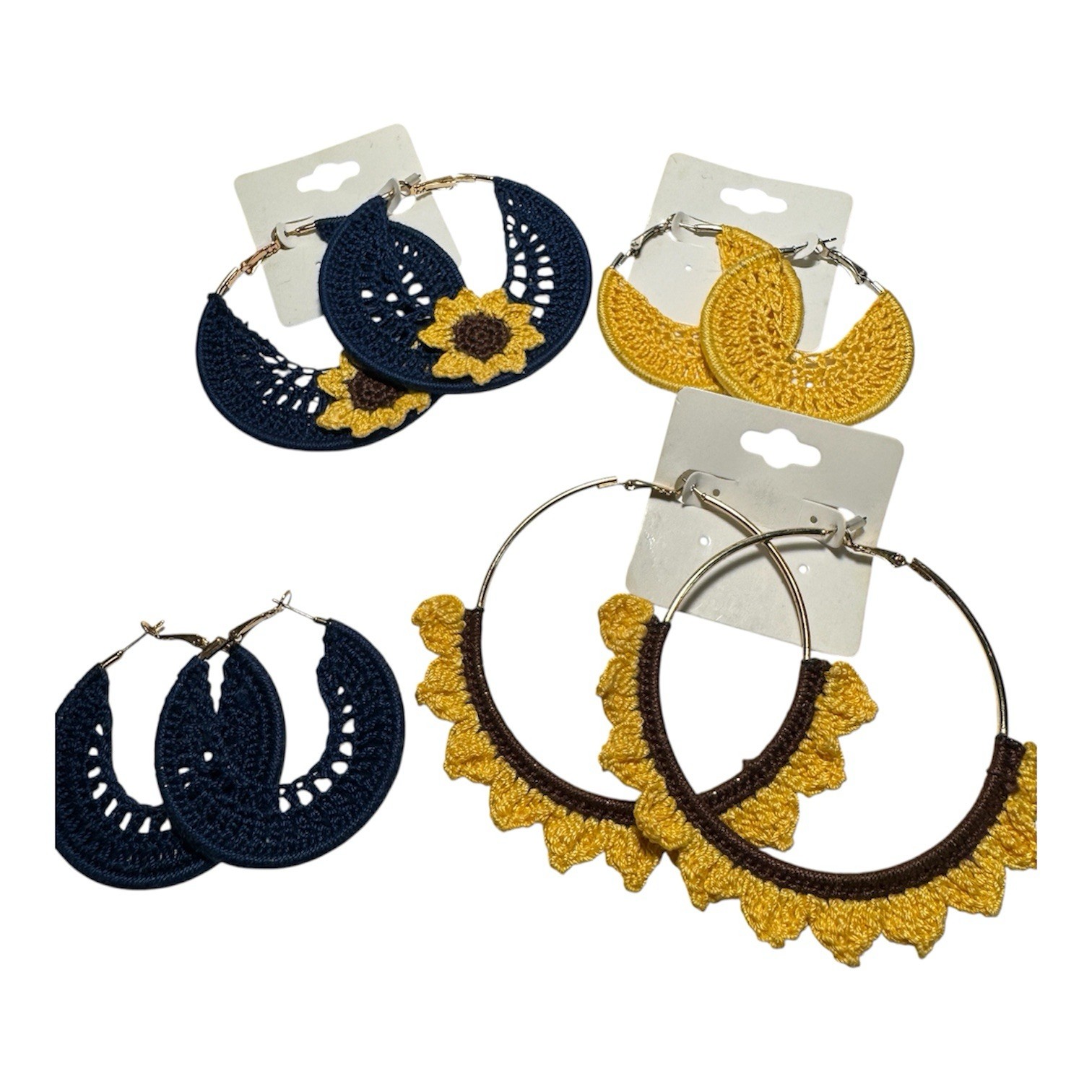 Authentic Hand-Crochet Earrings Lot 4 Pairs Made in Mexico Artisan Boho flower