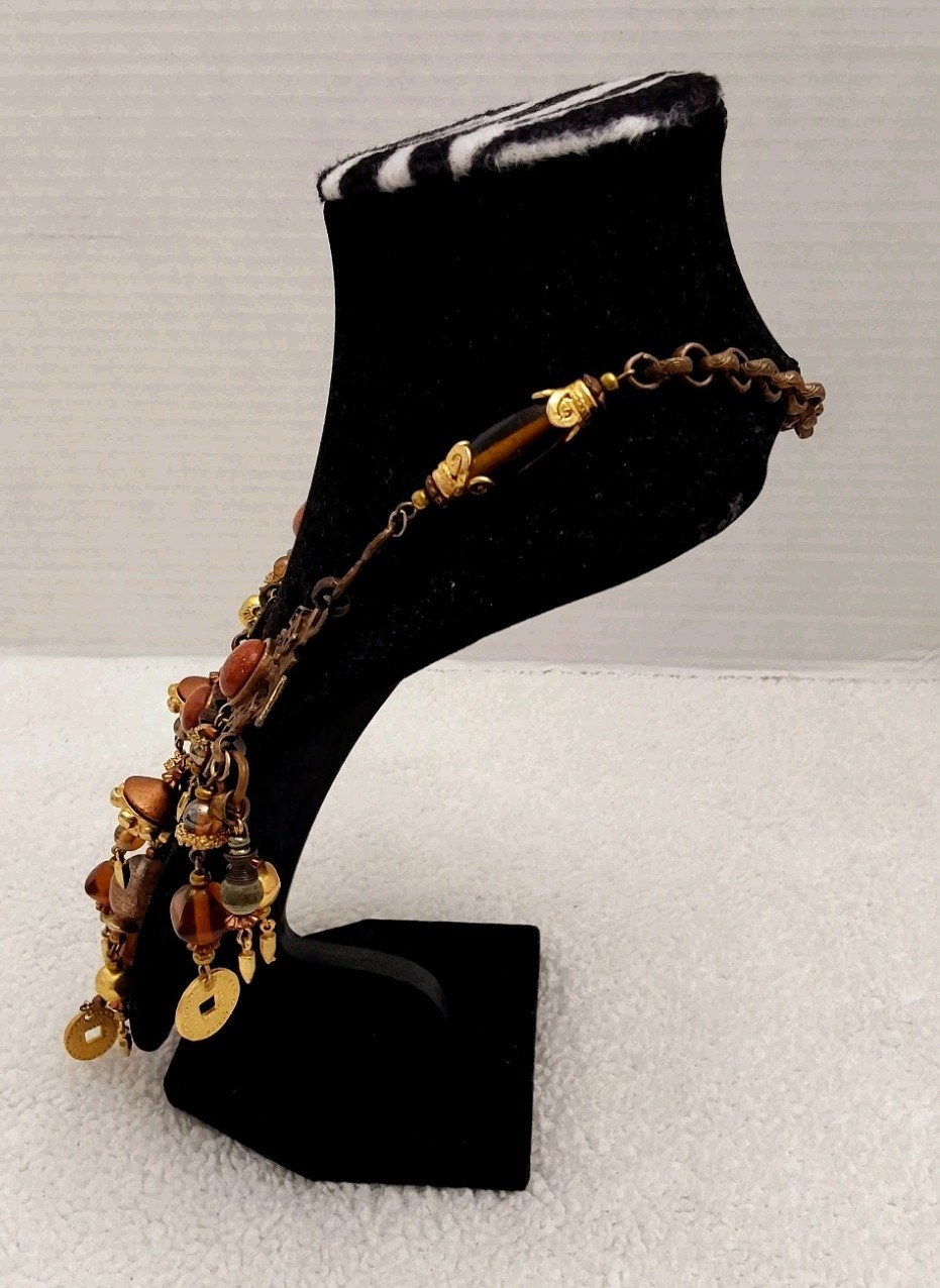Vintage Robert Rose Necklace Gold Brown Beaded Egyptian Jewelry
