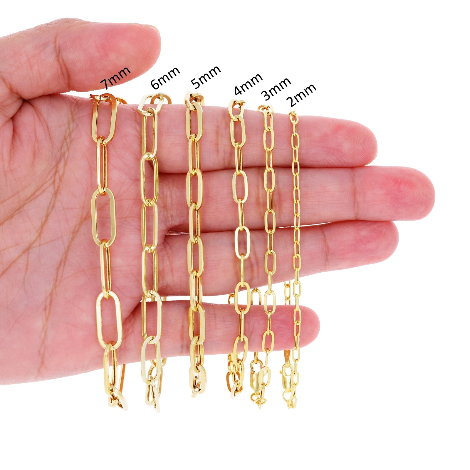 14k Yellow Gold Paperclip 2mm-7mm Chain Cable Rolo Bracelet Mens Womens 7″ – 8″