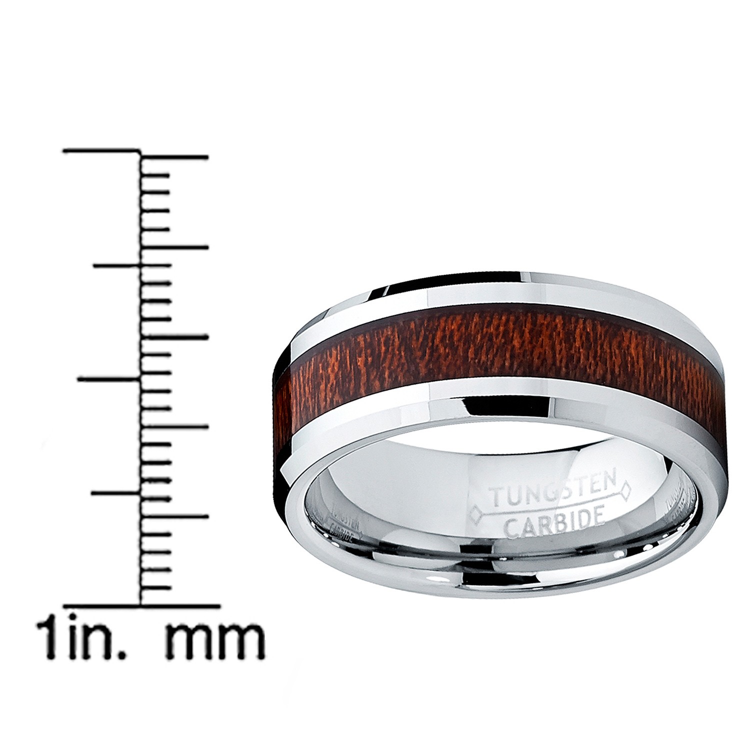 8MM Men’s Tungsten Carbide Ring Wedding Band Wood Inlay Sizes 7 to 13