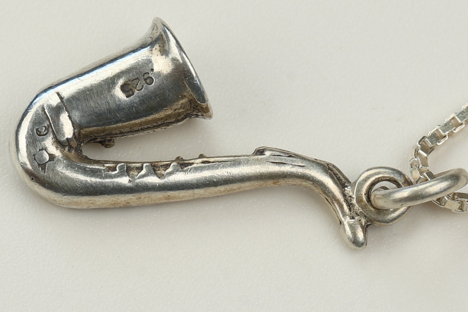 Vintage Sterling Silver Saxophone Pendant Necklace 925 Italy Box Chain 18″ 5g